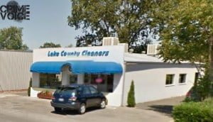 The pair were successful in doing damage and stealing property at Lake County Cleaners and Veronica's Jewelry Repair in this building.