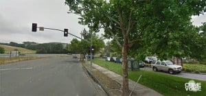 Cars line up at Starbucks on the right, the freeway where Dudas entered is on the left.