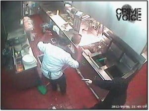 Chavira orders a restaurant employee to the ground