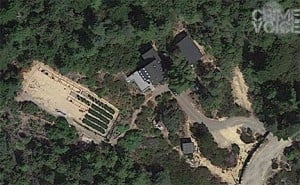 An aerial view of the property on Roseman Creek shows evidence of possible marijuana cultivation (Google Maps)