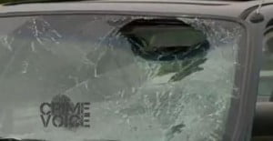 The stolen car's windshield