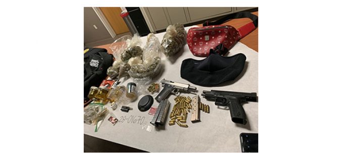 Two handguns and drugs seized in traffic stop