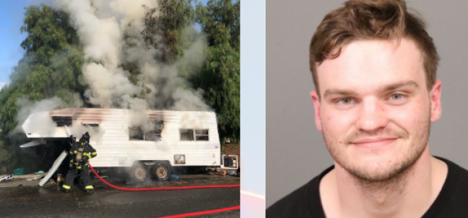 Man sets RV on fire