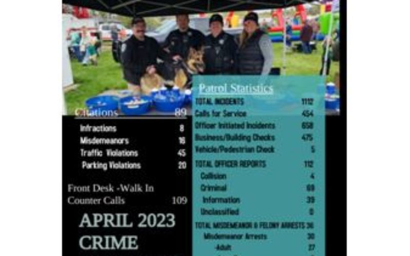 APRIL 2023 CRIME STATISTICS – SUSANVILLE PD